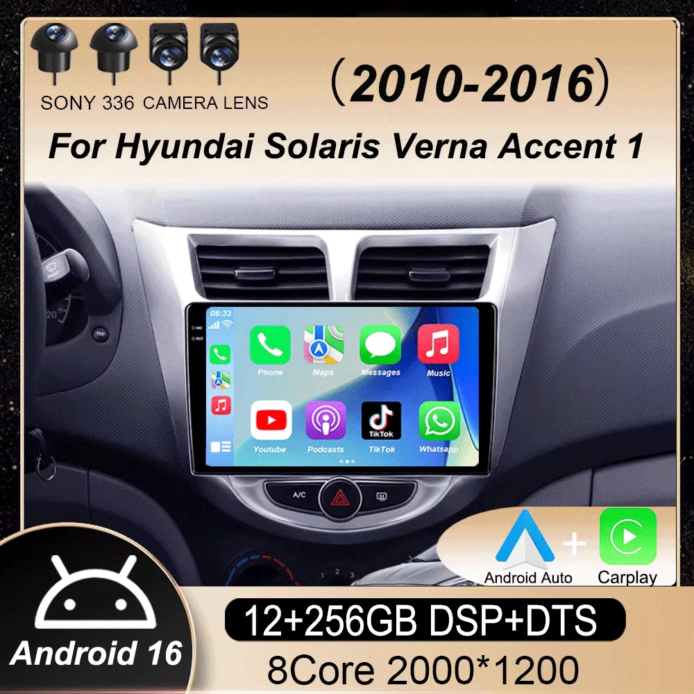 

For Hyundai Solaris Verna Accent 1 2010 - 2016 Android 16 Car Radio Multimedia Video Player 2 Din DVD Head Unit Carplay GPS FM