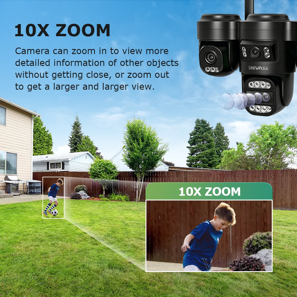 SHIWOJIA 20MP 10X ZOOM Camara Solar 4G SIM 5 Lens 4 Screens Security Protection 360° Auto Tracking Home Surveillance Systems