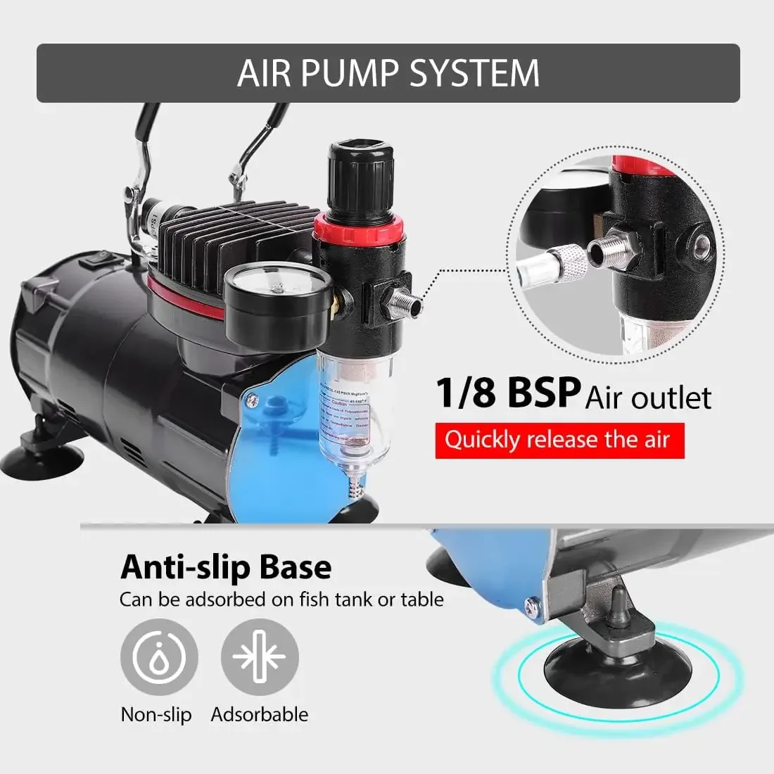 Airbrush Kit with 1/5 HP Air Compressor and 3 Dual Action Professional Airbrush Gun, Gravity and Siphon Feed, Quiet Air Brush Pa