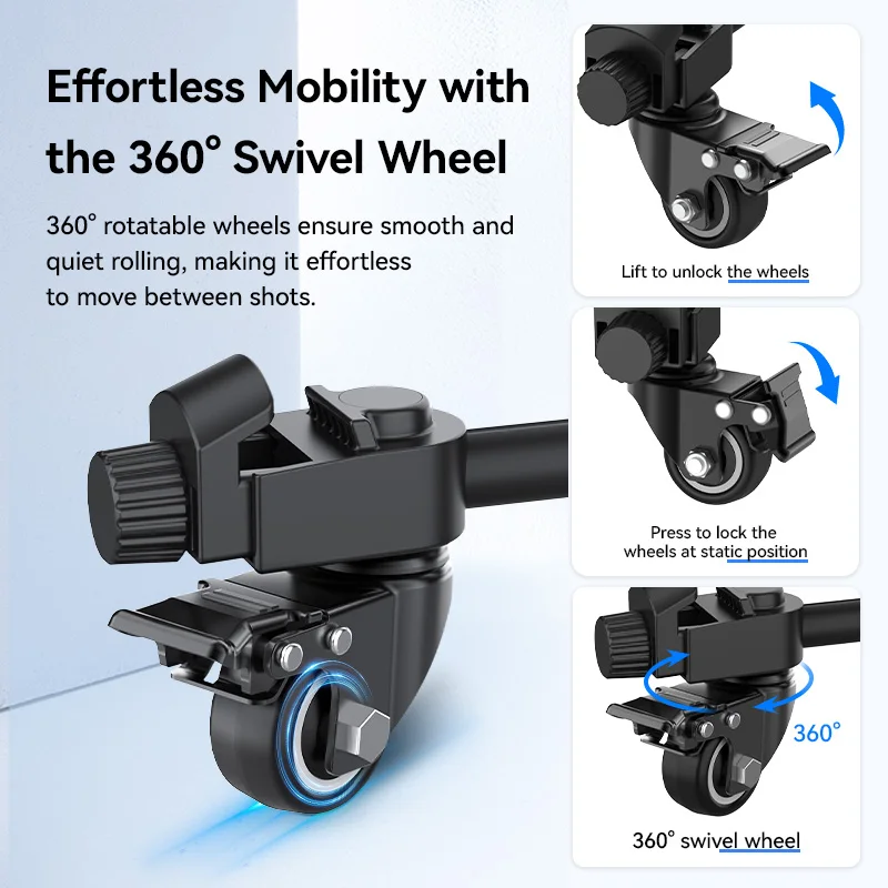 Ulanzi AT-02 Portable Tripod Dolly Kit Quick-moving Tripod Light Stand for Camera Fill Light for Vlog Video Recording