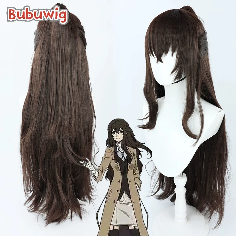 Bubuultraviolet Dazai Osamu Cosplay Perruques Cheveux Synthétiques, Bungo Stray Dogs Dazai Osamu, 100cm de Long, Queue de Cheval Brune, Perruque Cos, Degré de Chaleur