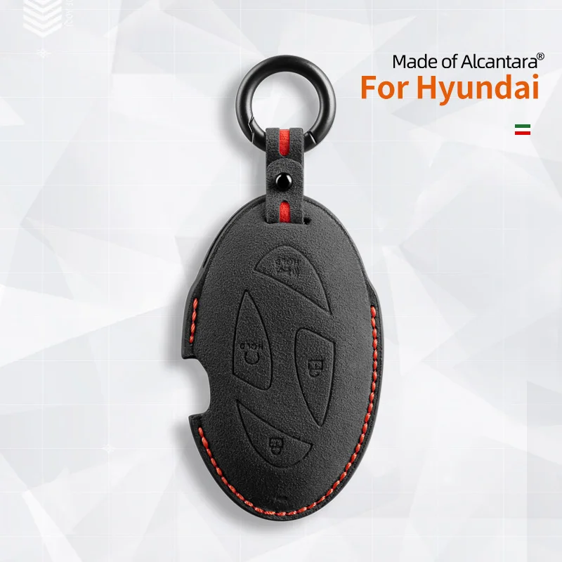 For Hyundai Grandeur GN7 Kona Ev 2023 lonic 6 Car Smart Key Case 5Buttons Alcantara Protector Keychain Suede Shell Accessories