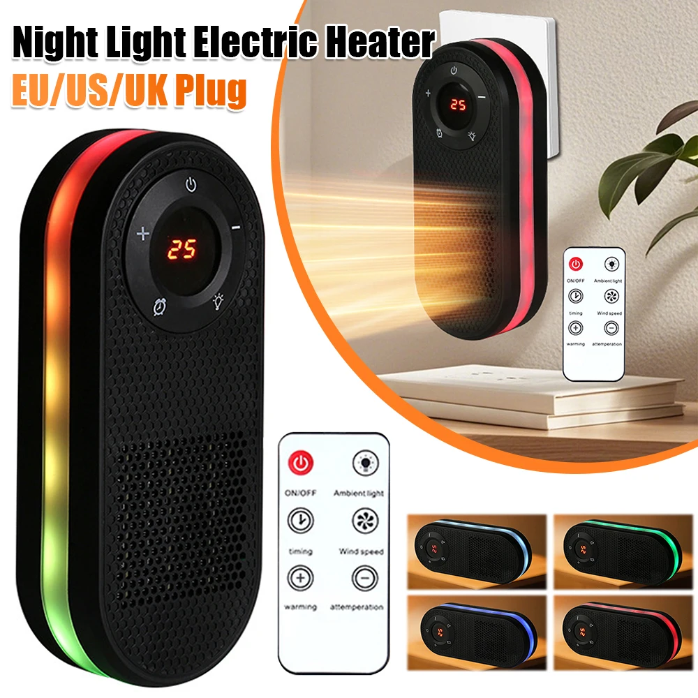 

Electric Heater Warmer with Night Light Household Bathroom Heater Overheat Protection for Desk Table Bedroom Study Offices