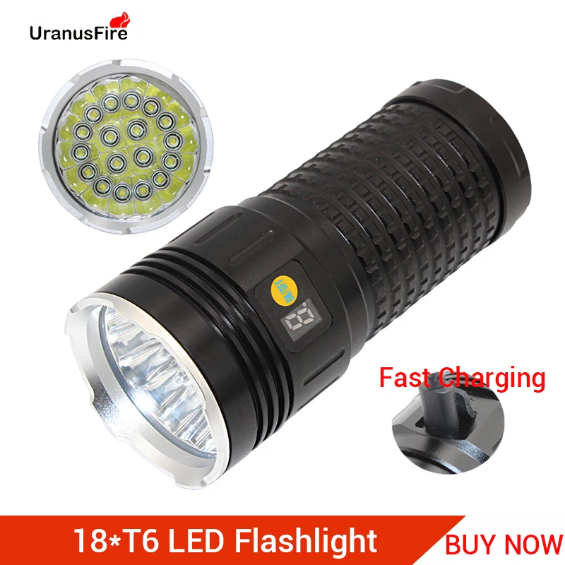 

High Power LED flashlight searchlight 18 x T6 LED torch waterproof 18650 Battery USB Fast Charging Flash light Lamp