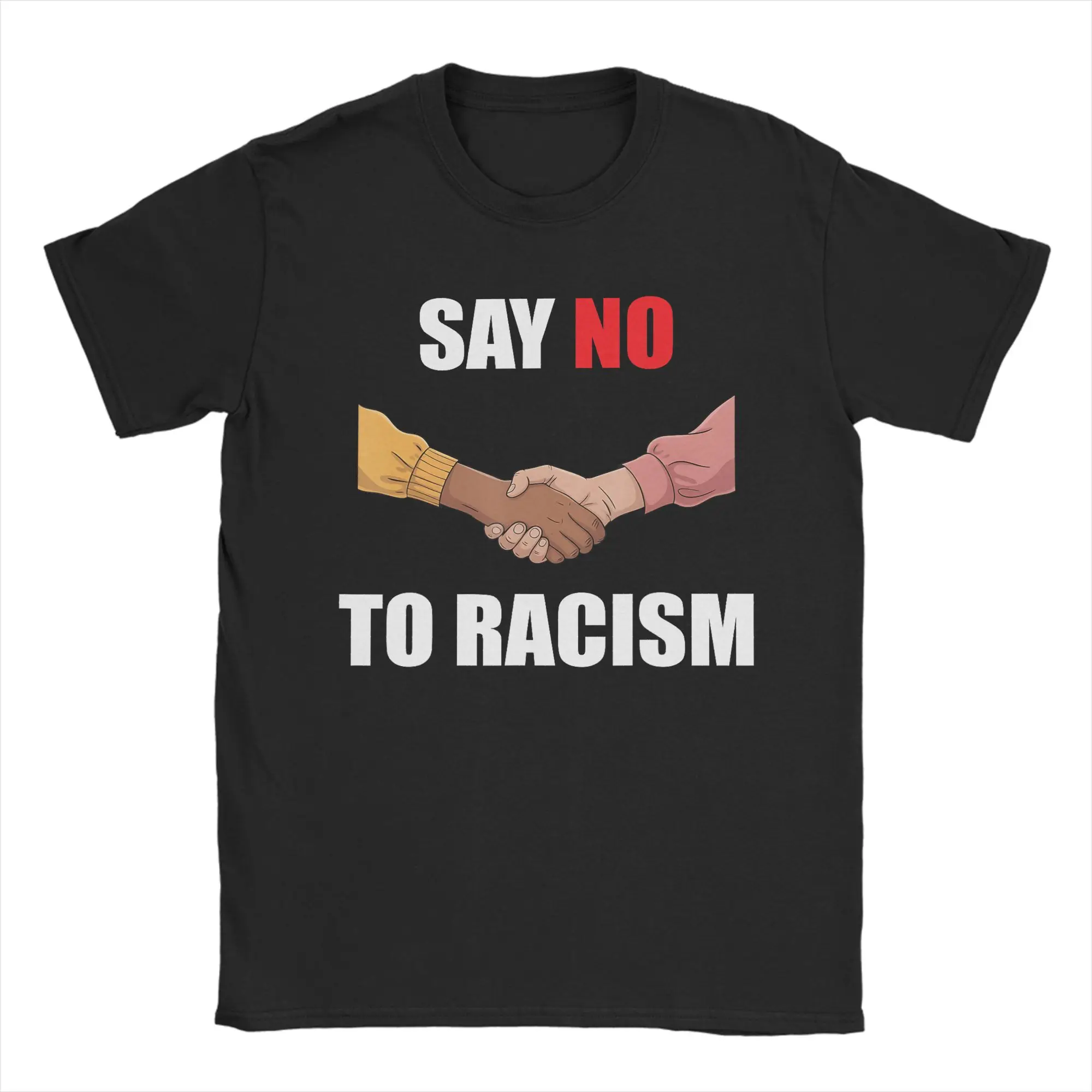 Men Say No to Racism Equality Awareness Positive Message T Shirt Tops Novelty Short Sleeve Round Collar Tees Plus Size T-Shirt
