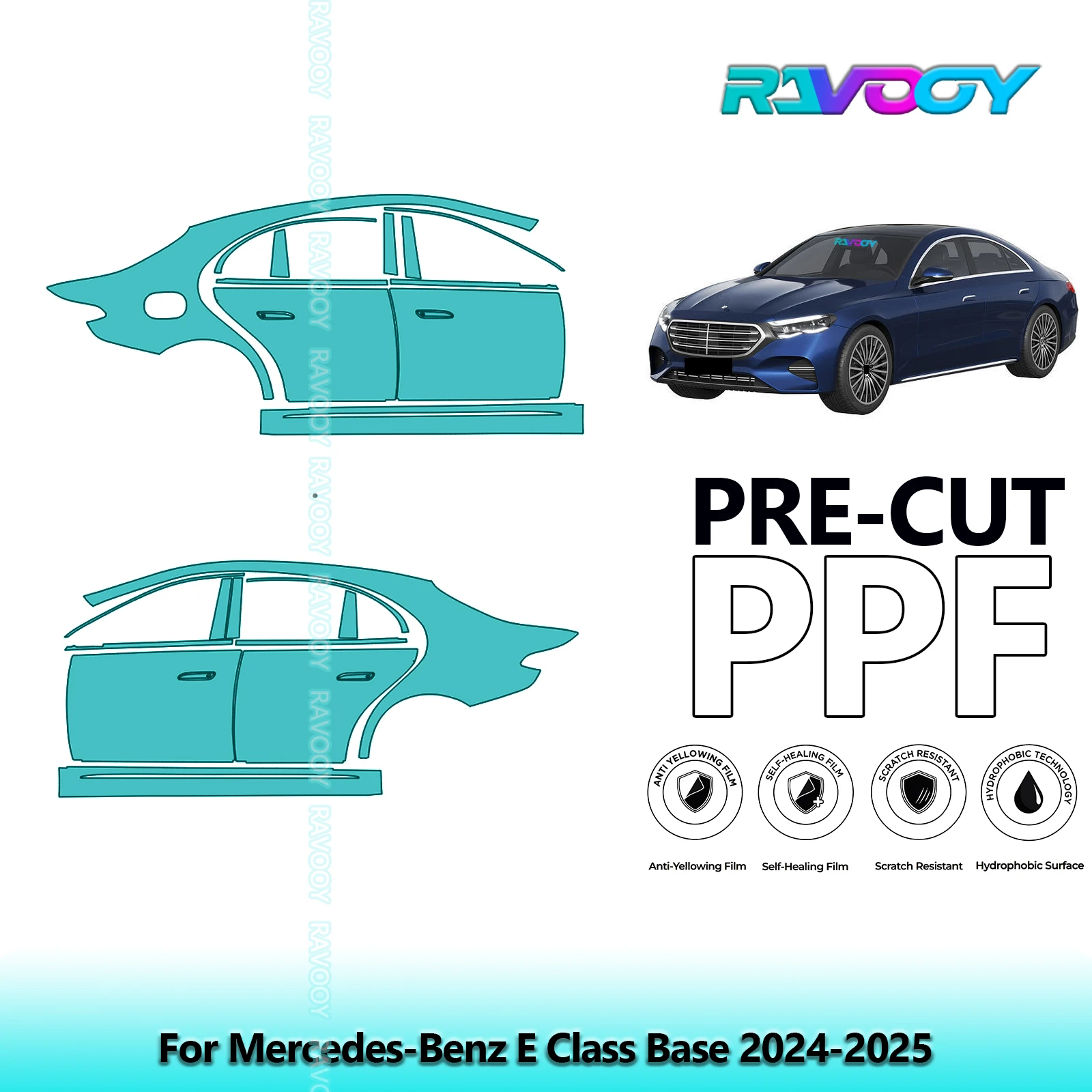

For Mercedes-Benz E Class Base 2024-2025 8.5mil Clear Matte Pre-Cut PPF Door & A/B Pillar Kit TPU Paint Protection Film Set