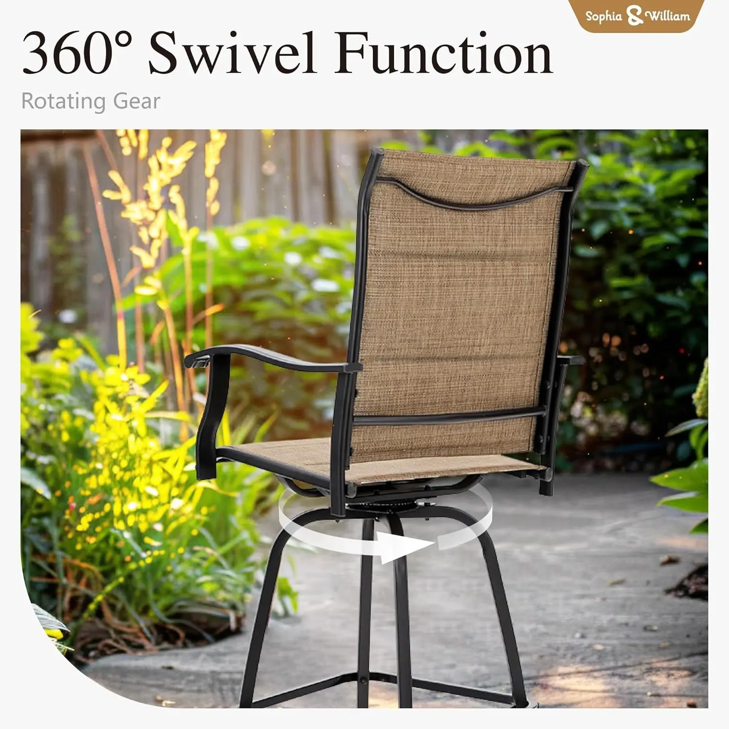 Outdoor Bar Set, Patio Table & Chairs Set, Bar Height Patio Set - 2 x Swivel Bar Chairs, 1 x Square Table