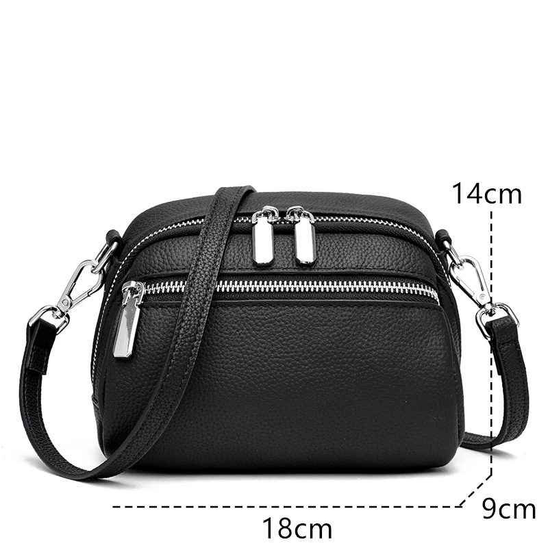 High Quality Genuine Leather Women Spring And Summer New Oxskin Bag Classic Double Zipper Single Shoulder Crossbody Bag Handbag