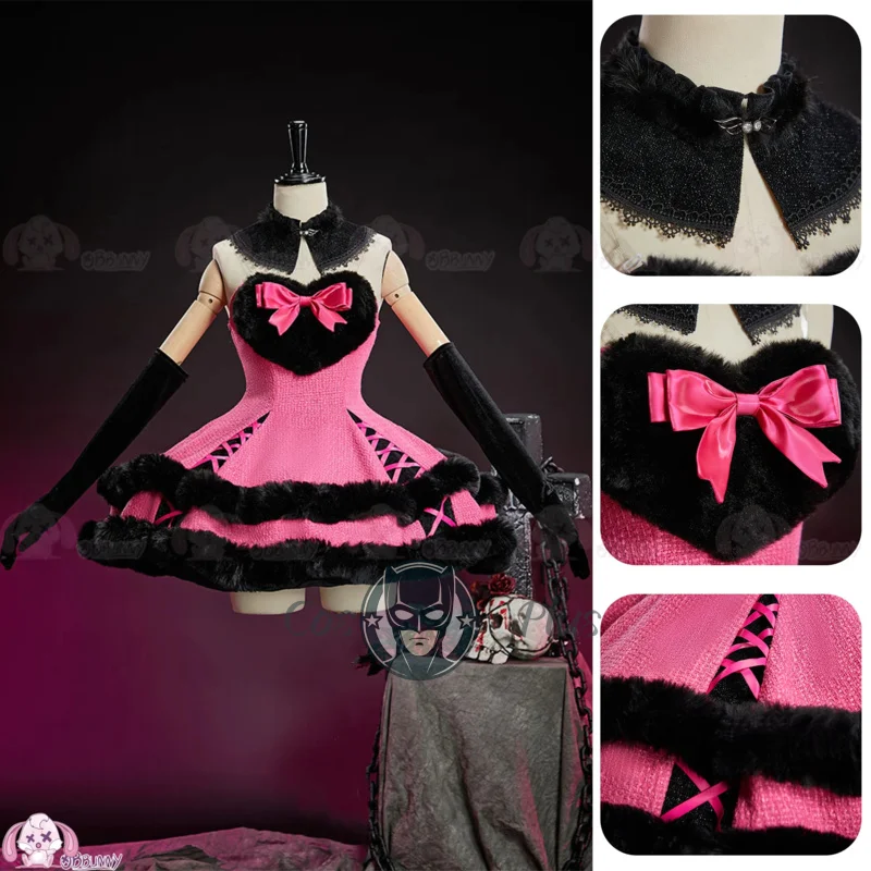 

Anime Monster Cos High Draculaura Cosplay Costume Winter heart-shape plush Dress glove Halloween Carnival Party Outfit Women