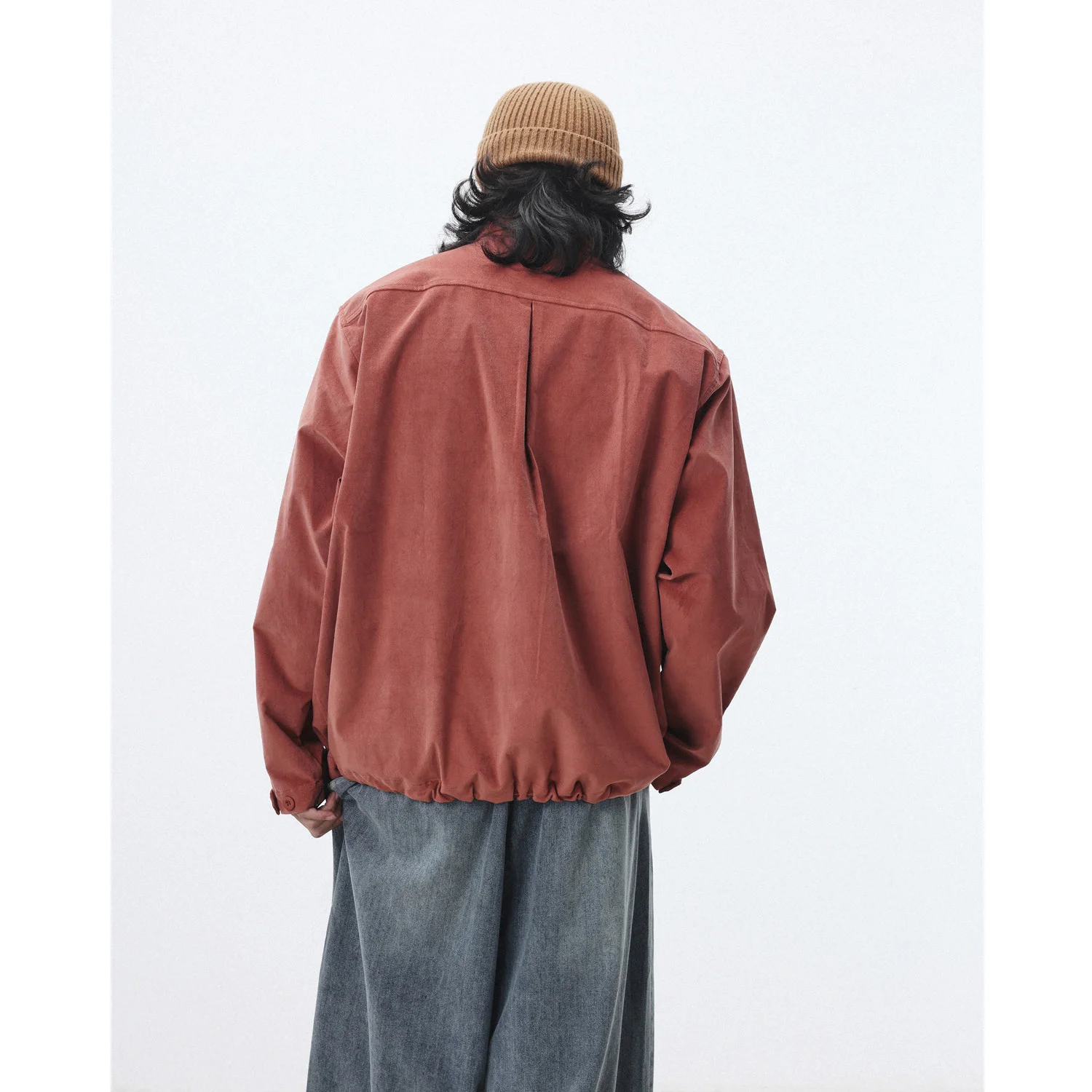 Men's Oversize Red Shirt Japanese Streetwear Half Front Placket Pullover Loose Casual Long Sleeve Shirt Coat for Spring Autumn
