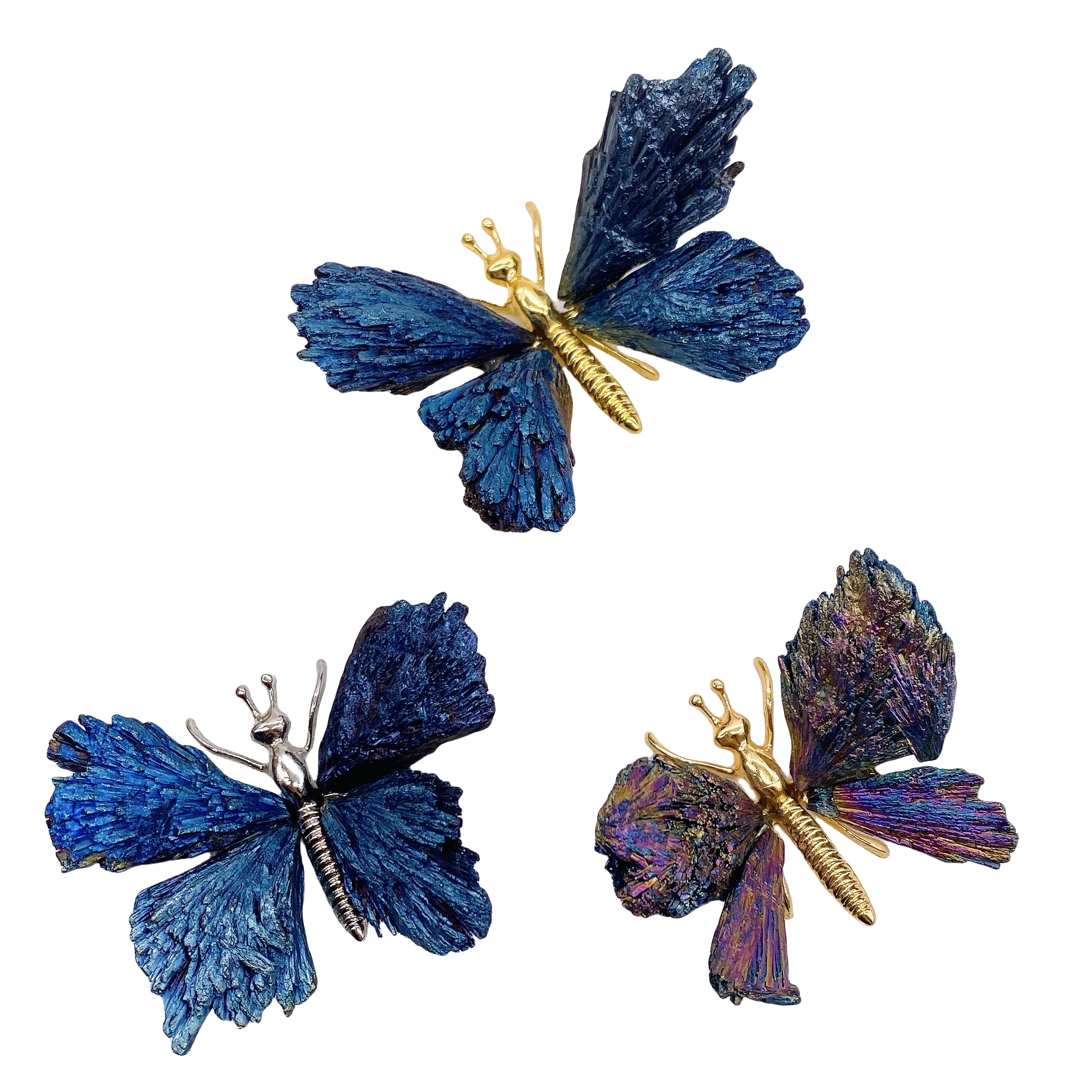 Natural Black Tourmaline Electroplating Butterfly Spar Crafts Color Plating Crystal Butterfly Animal Statue Ornaments Home Decor