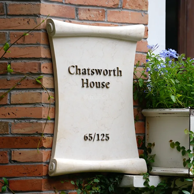 High-end outdoor Lime stone modeling house number European-style signage design Home villa Digital number Guide plate Cultural r