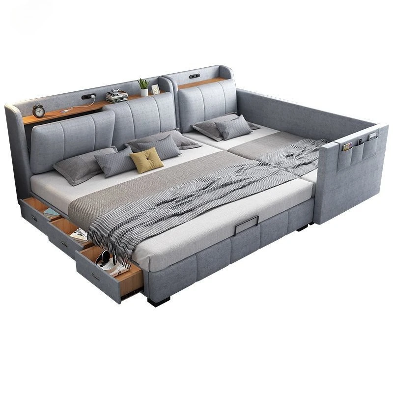 

Modern parent-child bed Two-child family bed Simple technology cloth splicing Multifunctional storage