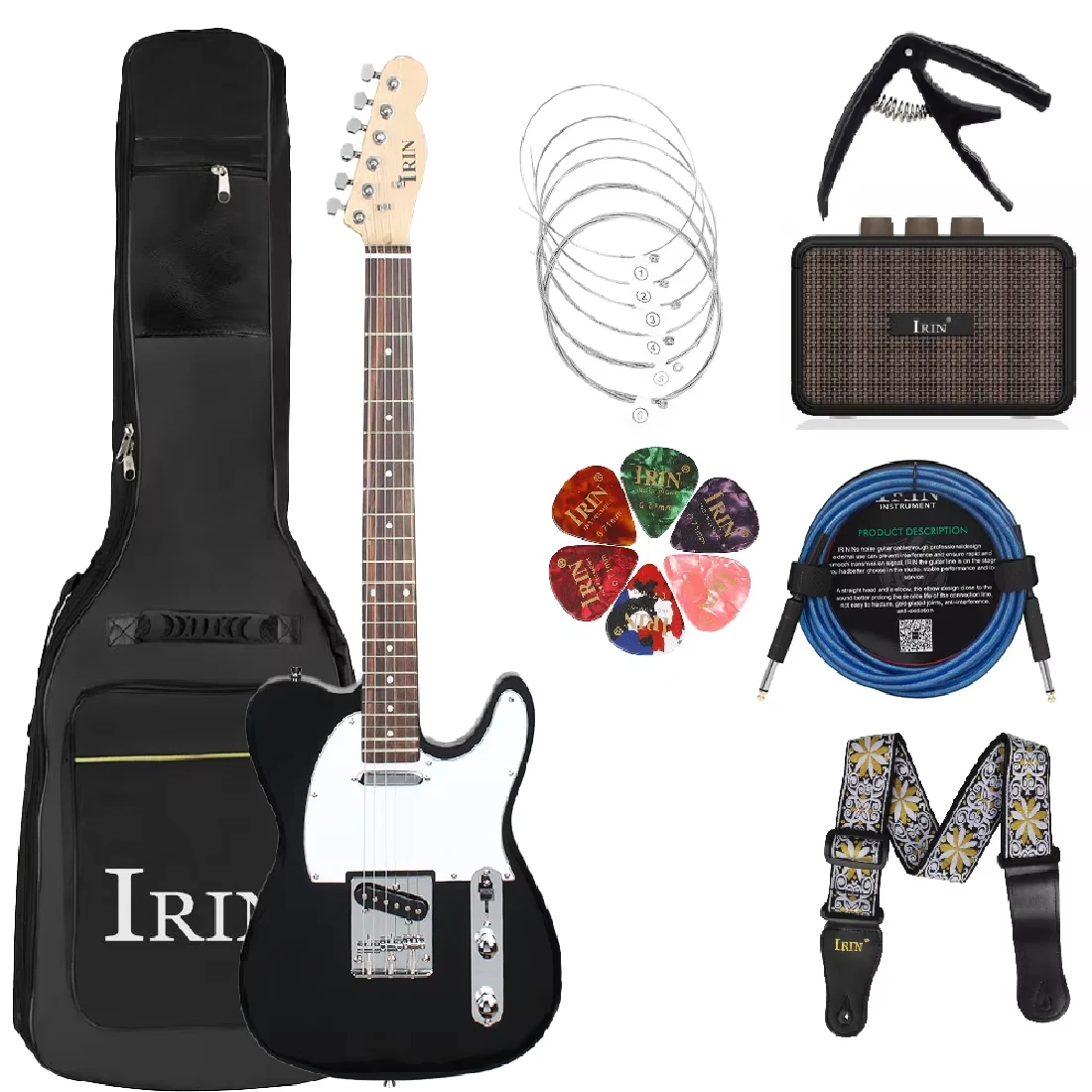 IRIN 6 String Black Electric Guitar Campus Student Rock Band Electric Guitar Equipped Necessary with Effector Straps