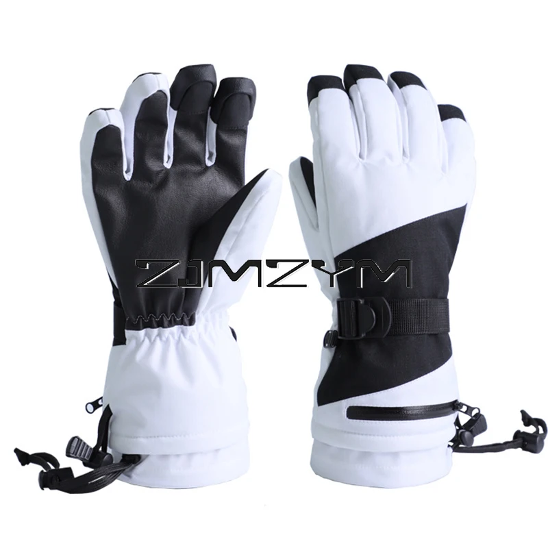 Unisex PU Leather Ski Gloves Waterproof Touch Screen Riding And Fleece Warm Ski Gloves Double Plate Five-finger Ski Gloves