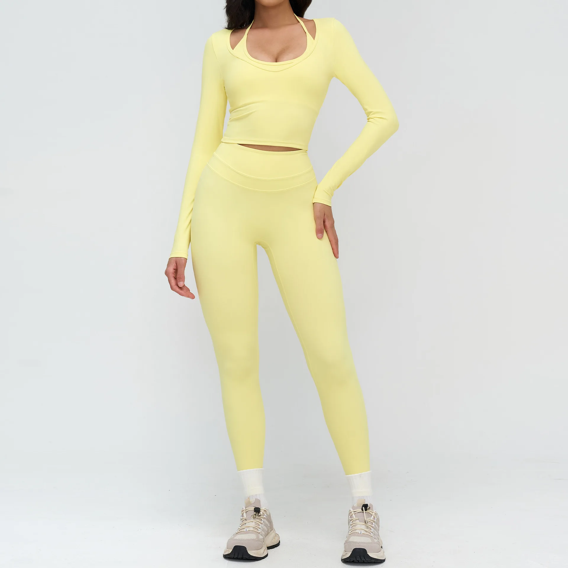 2PCS Yoga Suit Sports Outfits Gym Set Women Tracksuit Running Workout Clothes Long Sleeve Sports Bra Athletic Wear Yoga Clothing