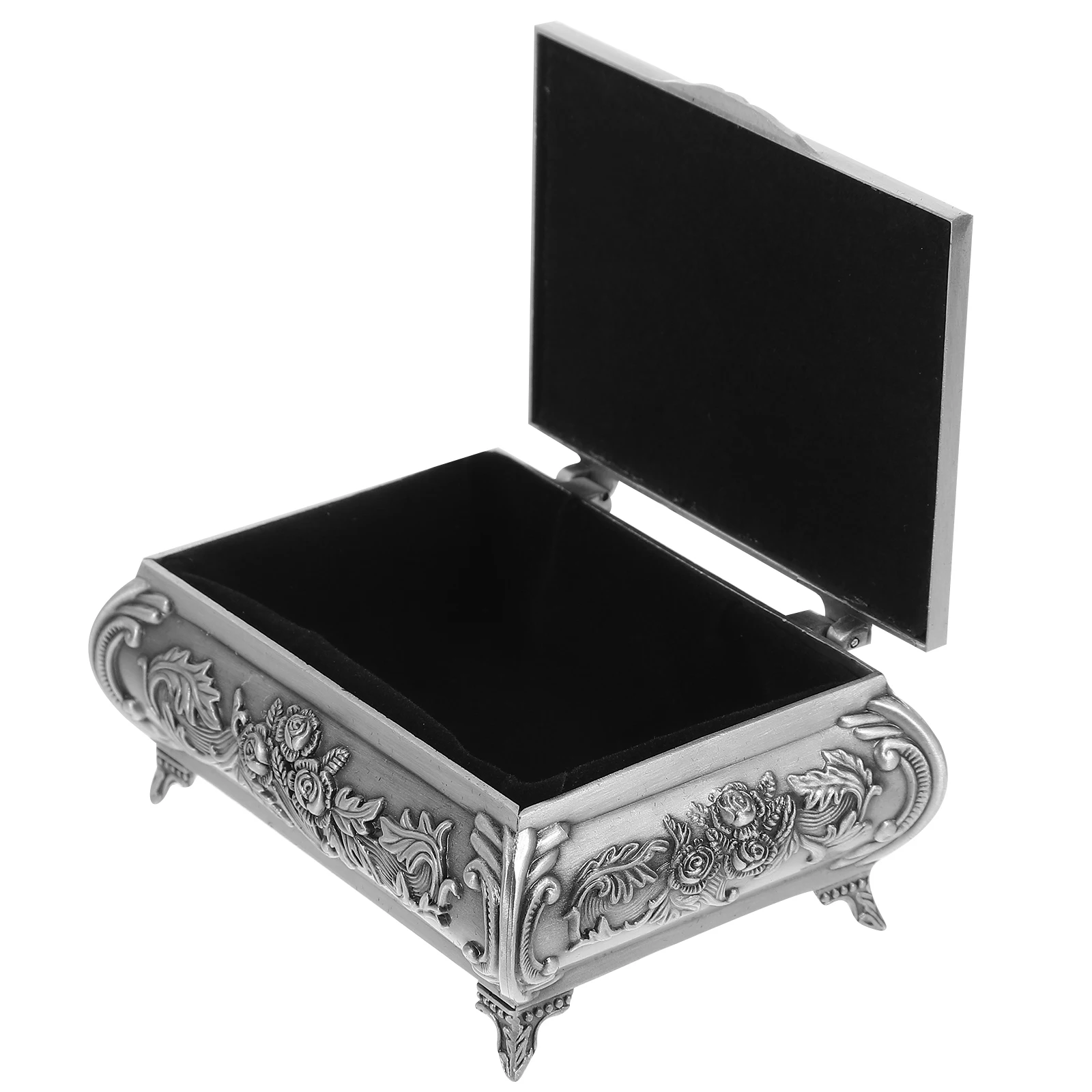 

Zinc Alloy Rose Jewelry Box Vintage Silver Storage Case for Rings Earrings Bracelets Retro Metal Holder Jewelry ganizer