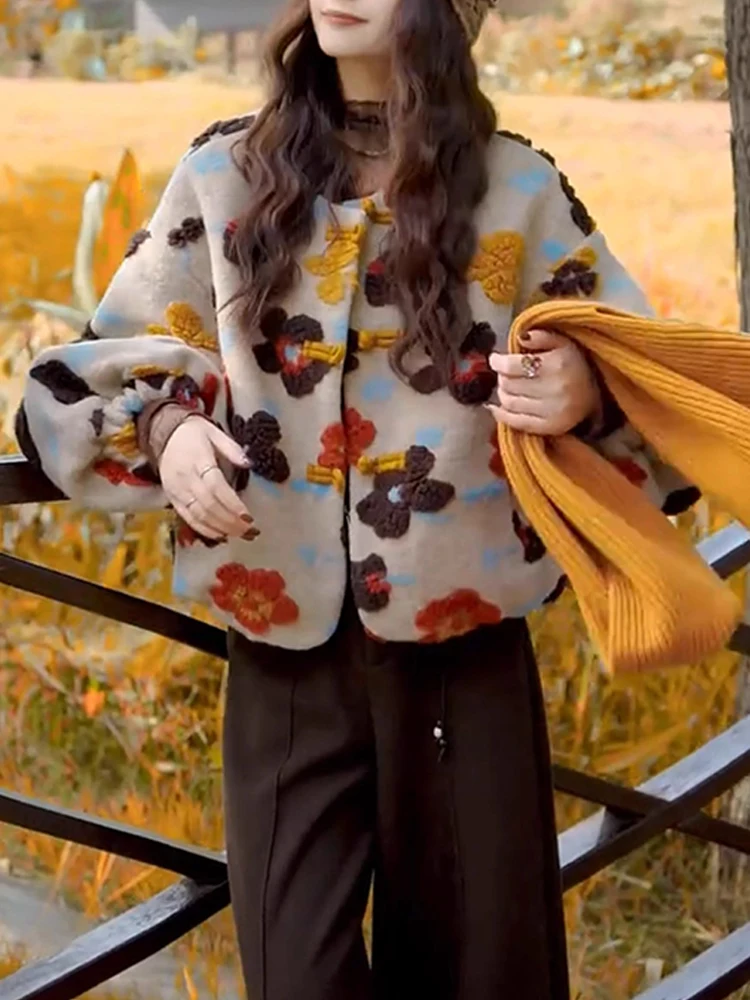 

Sli Thiened Fluttoned Woolen Coat for Women Autumn Winter New Arrival Korean Sle Loose Fit Embroidered ort Coat