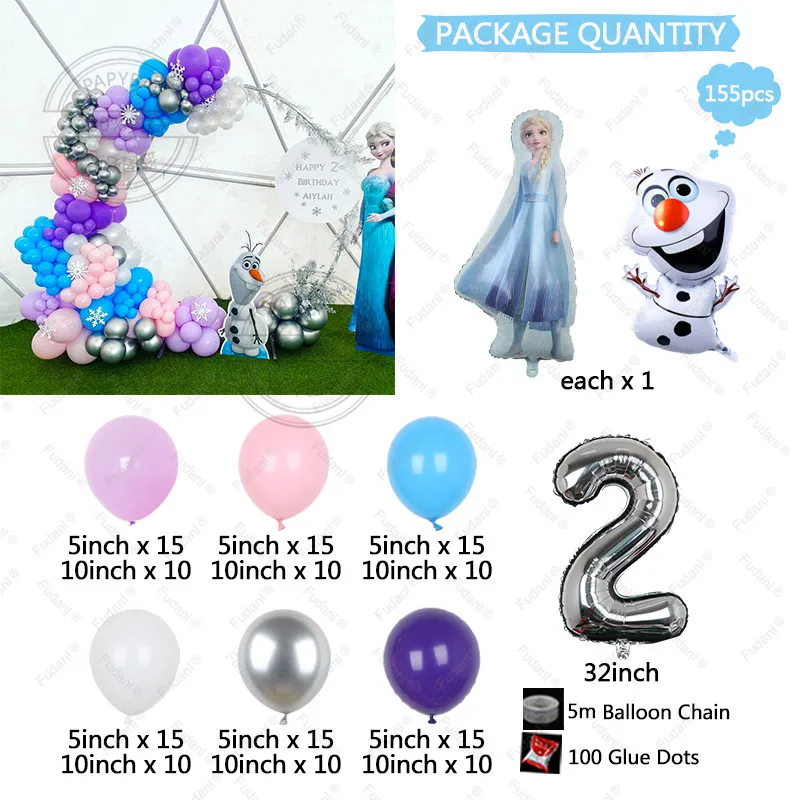 155pcs Disney Frozen Theme Birthday Party Balloons Decorations Princess Elsa Olaf Foil Balls Baby Shower Party Decorations Globo