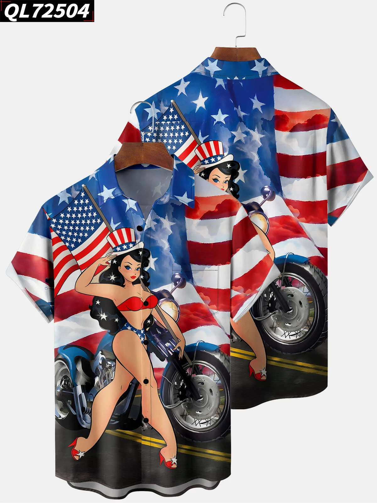 Spring Summer Men's Shirts Button Oversized Luxury Beauty American Independence Day Flag Hawaiian Shirt Men Beach Tops Clothes