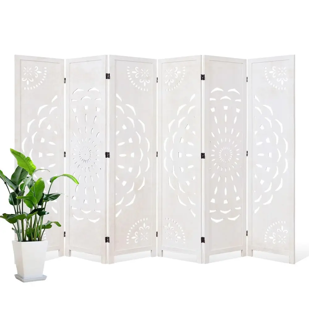 

Wooden Room Partition 6 Panels BohoStyled Space Room Divider for Home Office, Headboard amp Yoga Photo Video Call Backdrop Whit