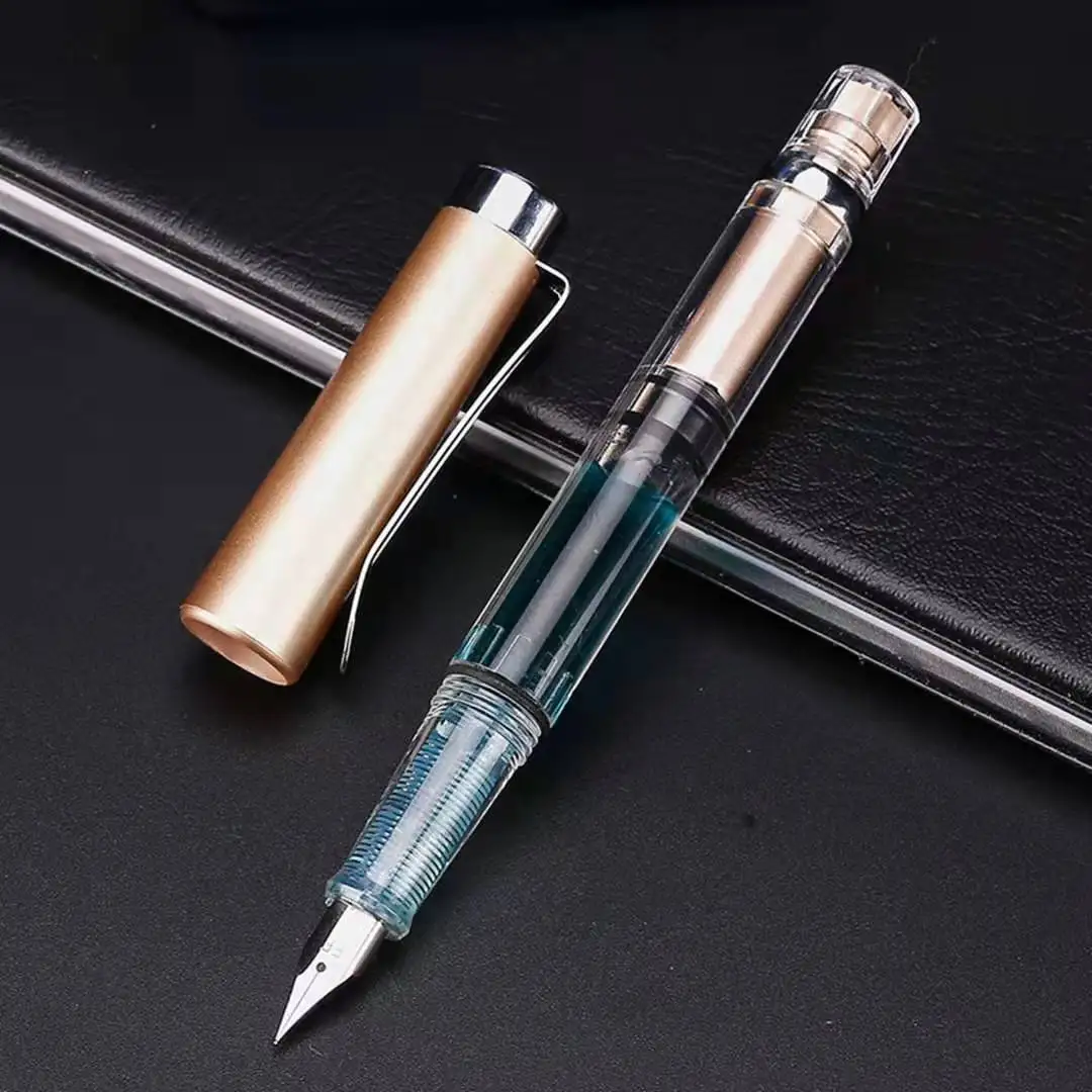 1-Piece Transparent Piston Fountain Pen EF Nib Metal Clip Large Capacity Ink Pens School Office Writing Stationery