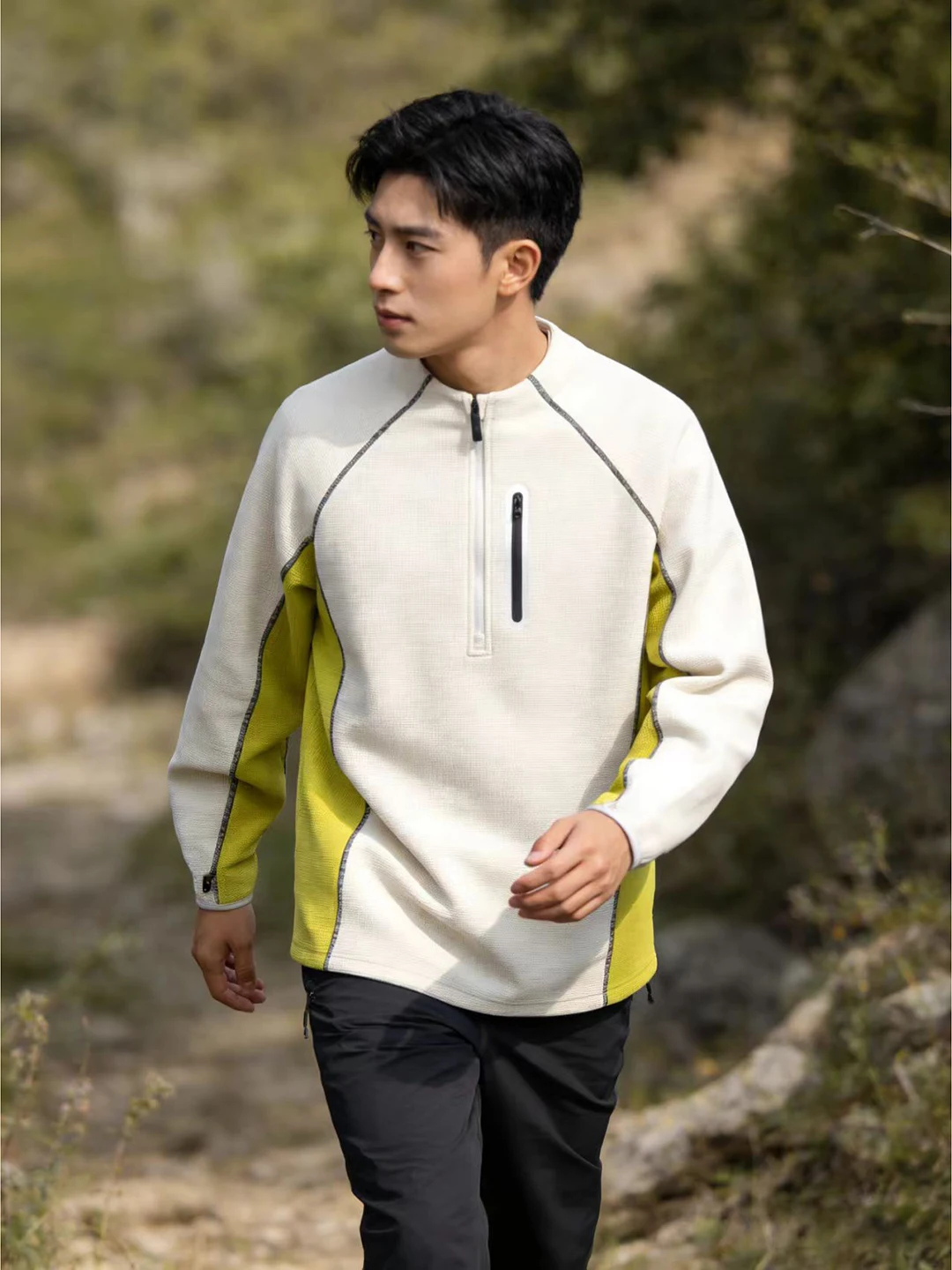 

Мужская толстовка с цветными блоками, весенняя, для активного отдыха, функциональная, с длинным рукавом, на молнии, с вафельным узором, свободного кроя, повседневная одежда