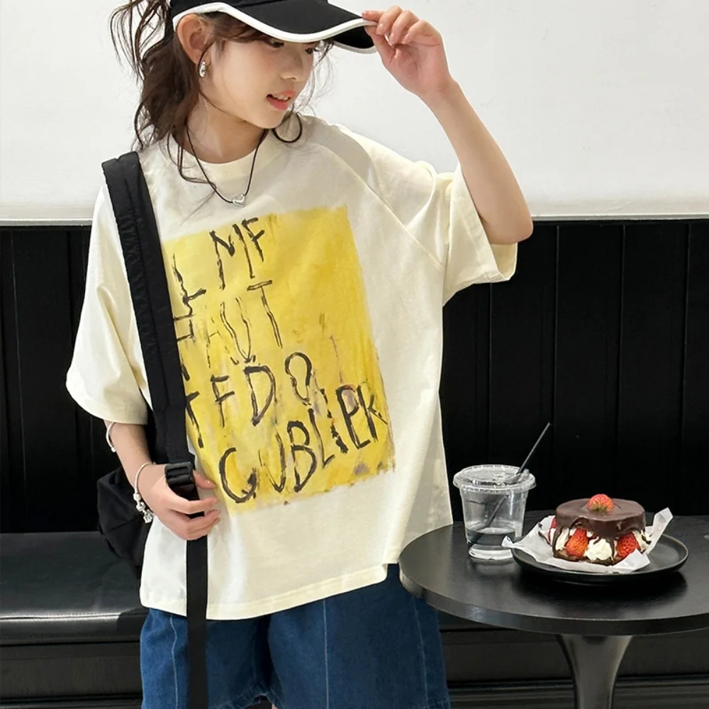 

Short-sleeved T-shirt for boys and girls 2025 new trendy brand fashion summer children's summer loose top
