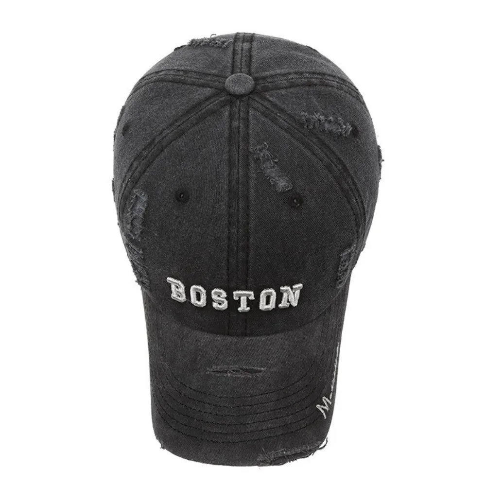 Vintage Washed Cotton Baseball Cap Adjustable Breathable Sun Hat Boston Letter Sun Protection Trucker Cap Men Women