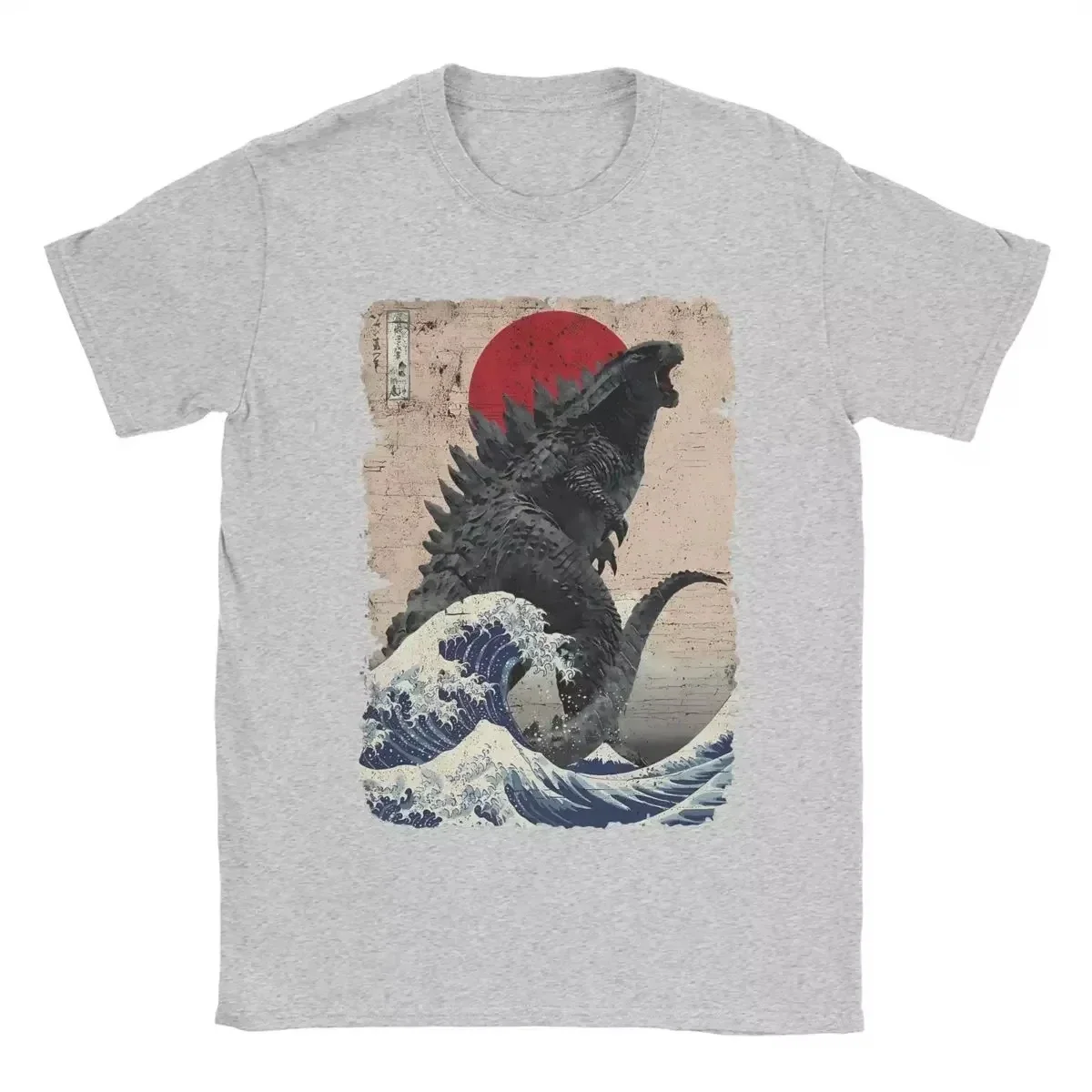 Short Sleeve Tees Unique Japanese Godzillaed Great Wave  T-Shirt S-5XL Clothes graphic summer Men Crew Neck Pure Cotton T-shirt - view 5