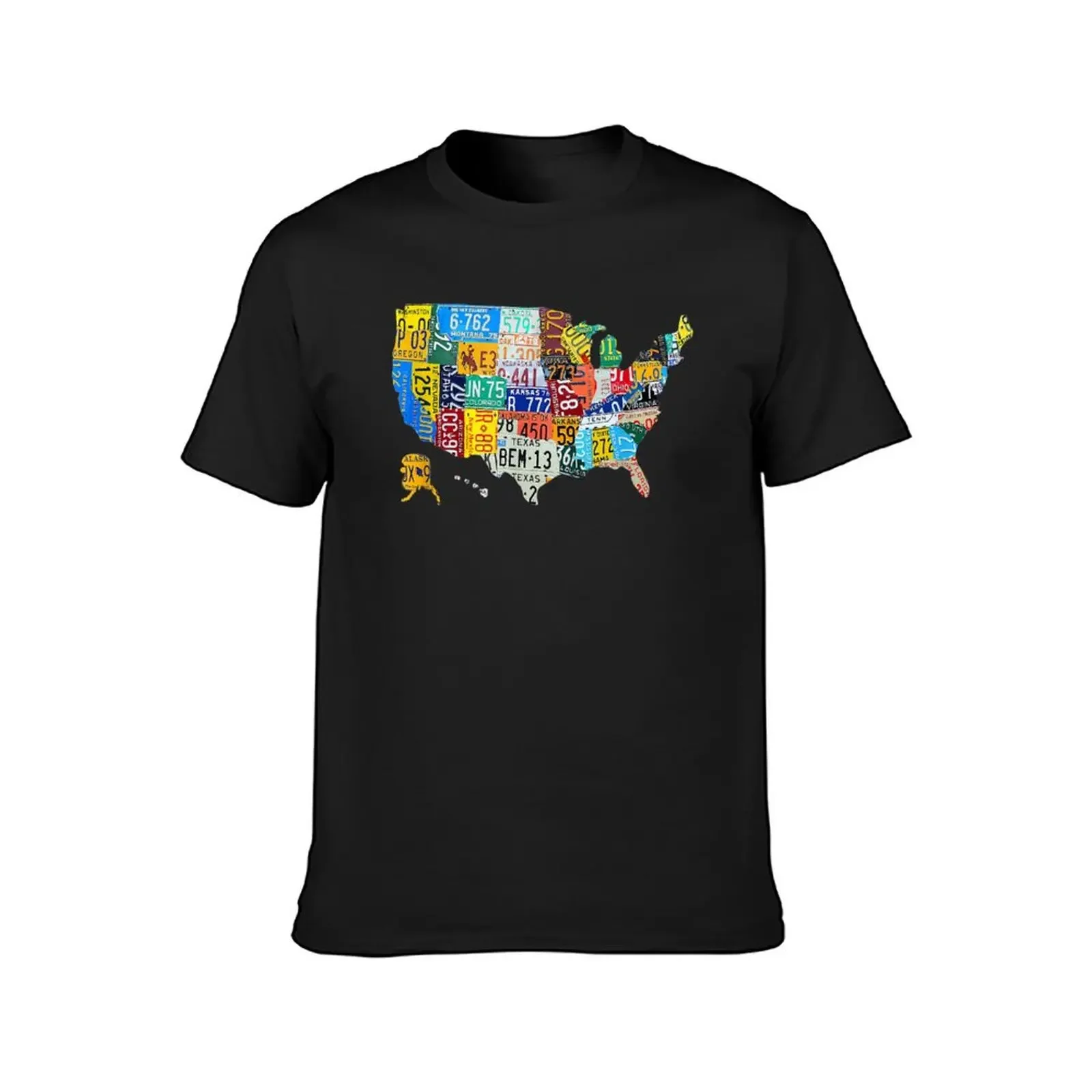 License Plate American Flag US Map Art American Map Shirt T-Shirt summer top blanks aesthetic clothes black t-shirts for men