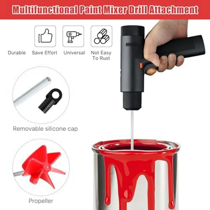 4 PCS 11In Drill Bit Paint Mixer,4 Piece Drill Bit Mixer Attachment 1 Gallon Resin Epoxy Mixer,Paint Red For Most Drill Bits