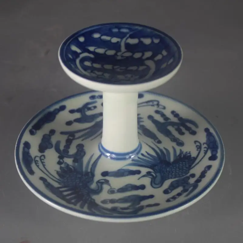 Imagem -03 - Dqing Qianlong-mão Desenhada Guindaste Lâmpada a Óleo Azul e Branco Auspicioso Nuvem Padrão Jingdezhen Cerâmica Antiga Decoração de Casa