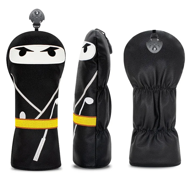 ปลอกหุ้มหัวไม้กอล์ฟลายซามูไรสีดำ - ปลอกหุ้มป้องกันที่ทนทาน สำหรับไม้กอล์ฟเบอร์ 1/3/5