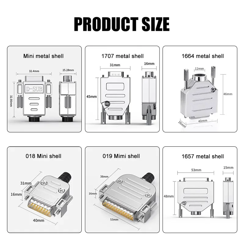 Industrial DB25 DB15 DB9 RS232 Serial Connector Terminal Stainless Steel D-USB Gold Plated 9 15 25 Pin Solder Male Female Plug
