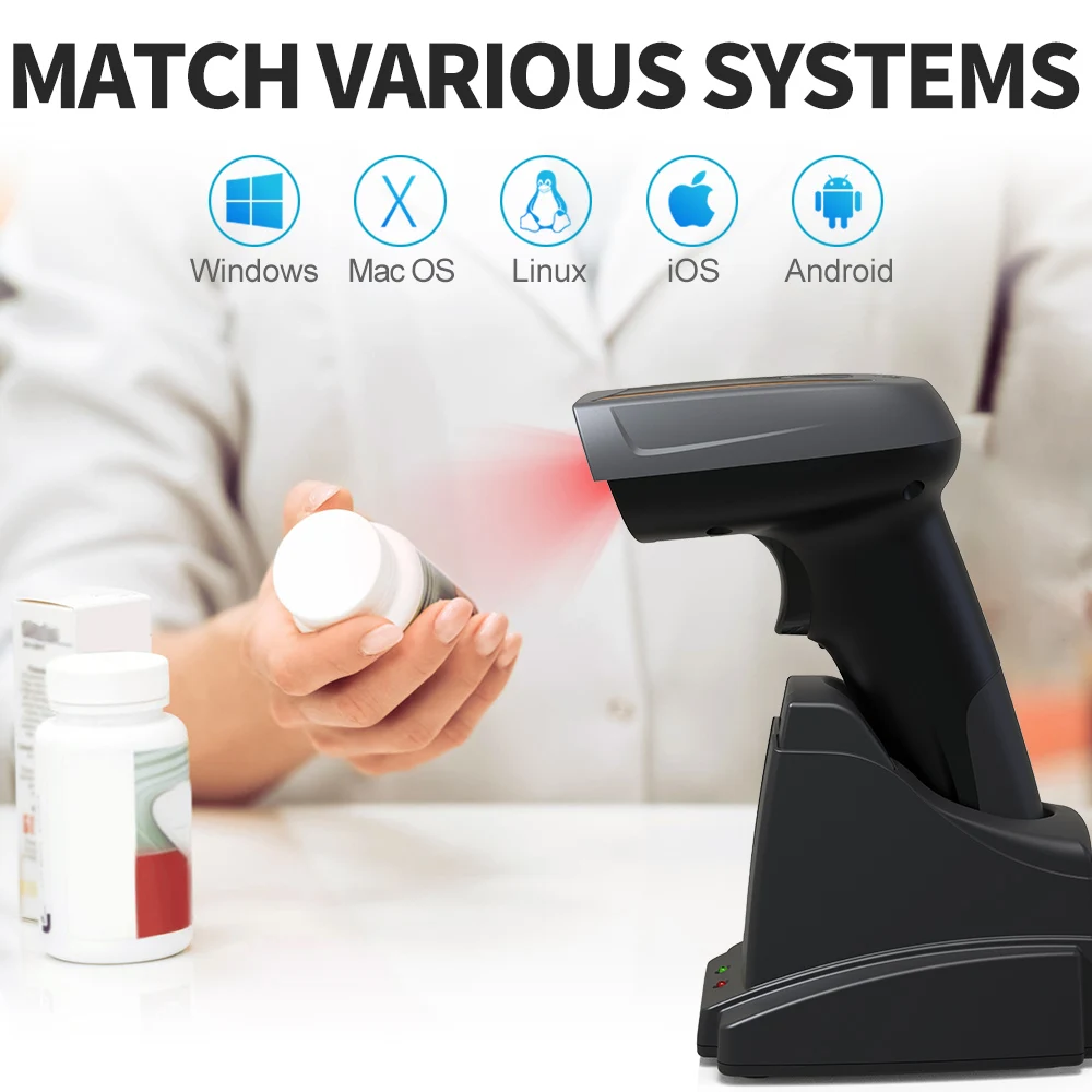 GTCODESTAR Wireless Bluetooth Barcode Scanner 2D Barcode Reader Handheld Barcode Scan Gun Alipay Scanner with Charging Stand