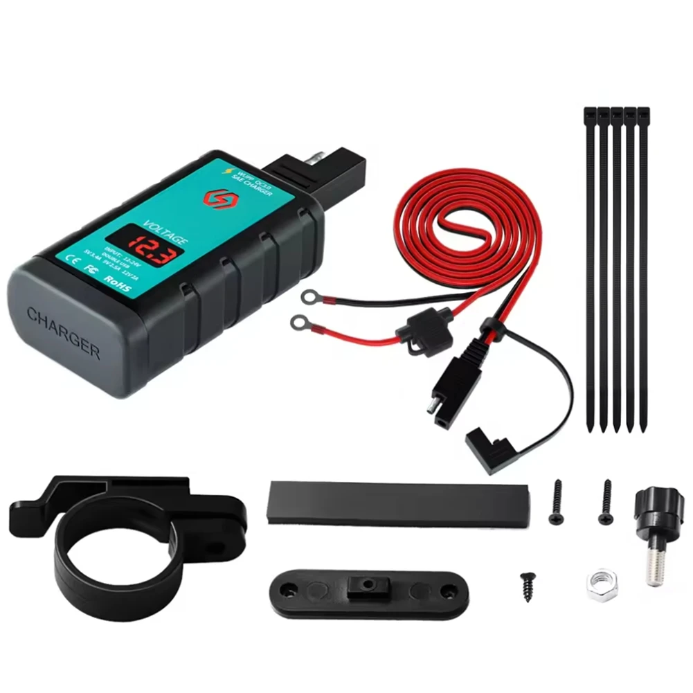 Leading-Edge-QC3.0 Motorcycle Dual USB & Type-C , 12V-24V Voltmeter, IP66 Waterproof With On/Off Switch For Phones