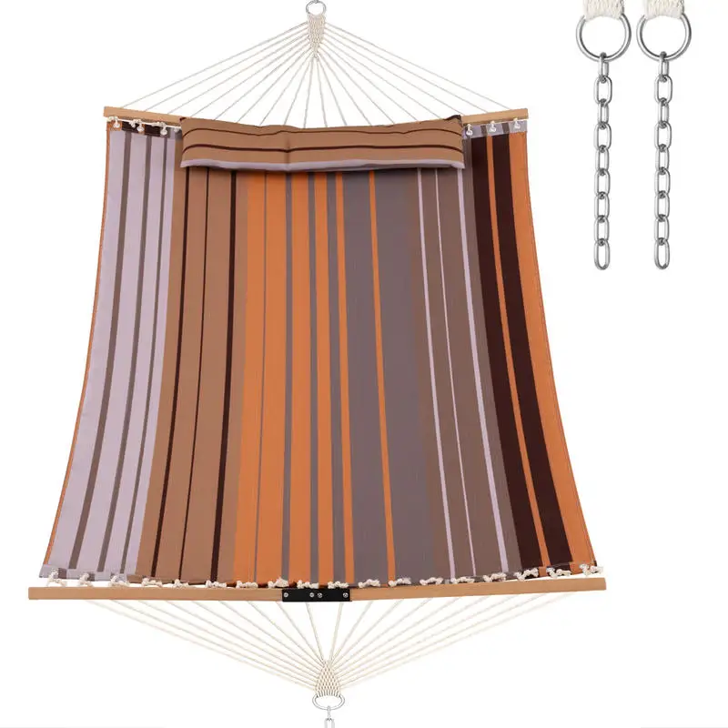 

Patio Hammock Foldable Swing Chair Bed with Detachable Pillow-Brown