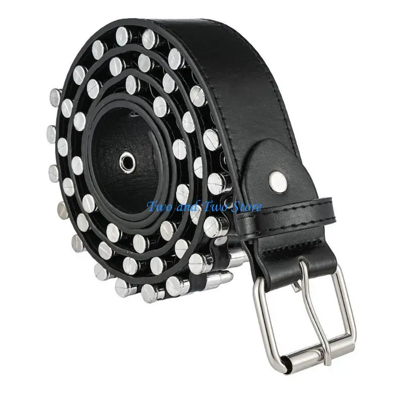

HX6F Alloy Warhead Rivet Belt PU Thin Belt Adult Adjustable Pin Buckle Waist Strap