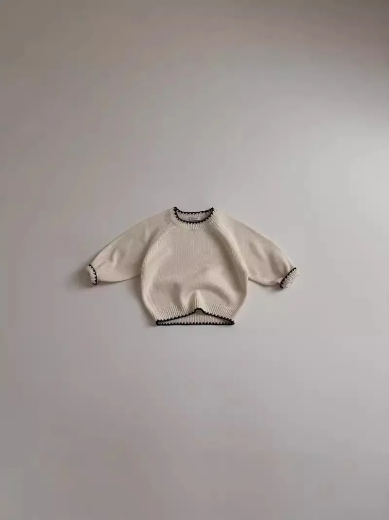 2024 Autumn New Baby Long Sleeve Casual Sweater Fashion Girls Solid Knitted Pullover Infant Boy Versatile Knitwear O-neck Tops