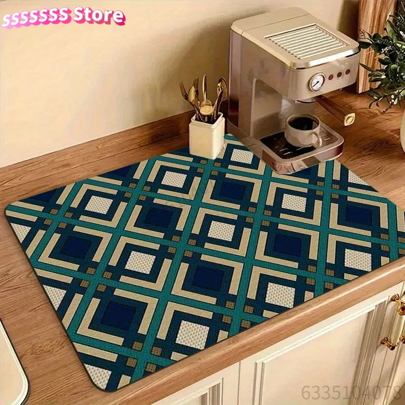 Geometric Plaid Protective Pad - Durable, Absorbent, Suitable for Vintage Ornaments, Style Display And Home Decoration Counterto