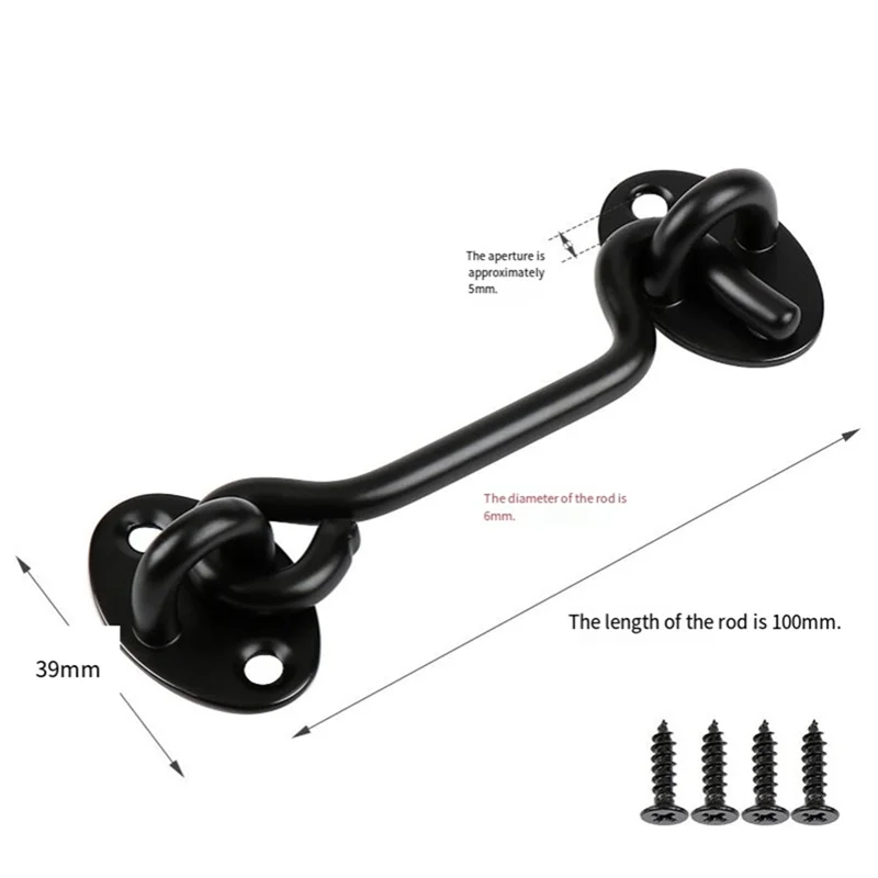 

ABLJ Защелка с крючком и проушиной для двери, 4-дюймовый замок с крючком для двери, богатая черная защелка с крючком, подходит для двери, окон, деревянного забора