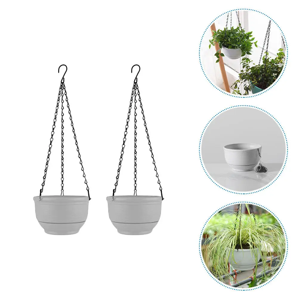 Hanging Flower Pots 2 Pack Self Watering Plastic Planters for Indoor Plants Home Garden Office Decor