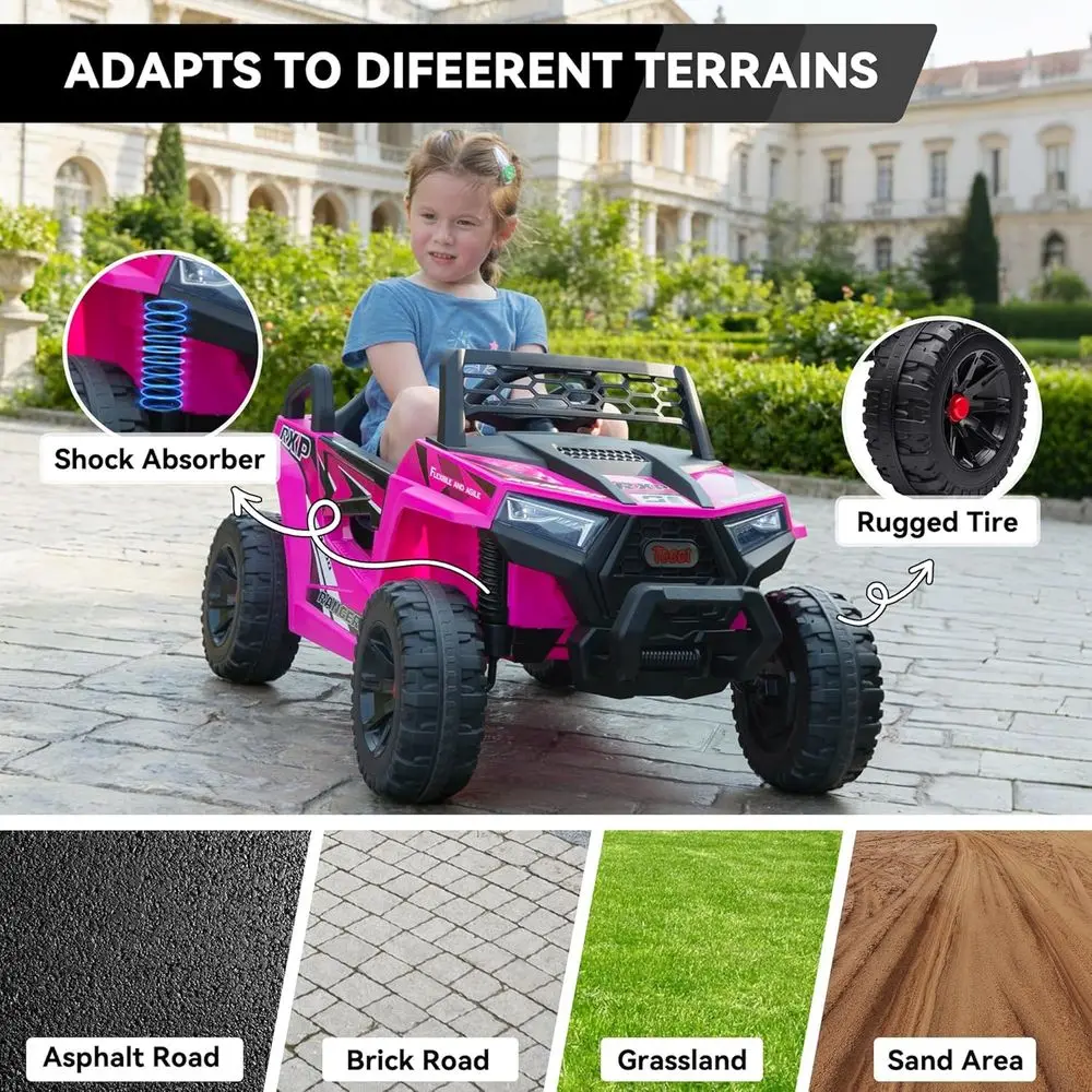 Samochodzik dla dzieci 12V, elektryczny terenowy pickup dla maluchów, pojazd na baterie z 4 kołami do jazdy z podwójnymi silnikami 25W