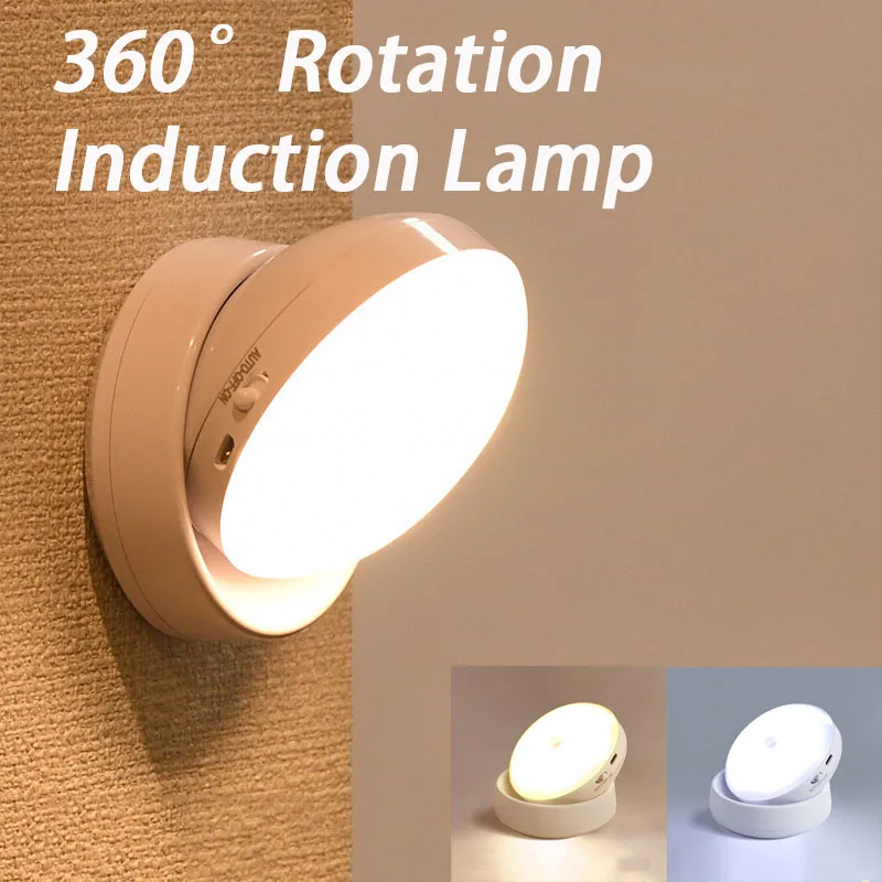 Wireless Round Motion LED Night Light USB Charging Cabinet Night Lamp Bedside Table For Bedroom Home Closet Sensor Lights