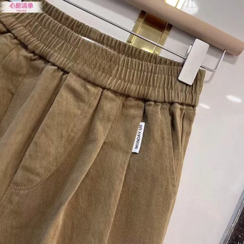 Nuevos pantalones informales de cintura alta para primavera y otoño, modernos y versátiles, cintura elástica, pantalones adelgazantes de nueve puntos