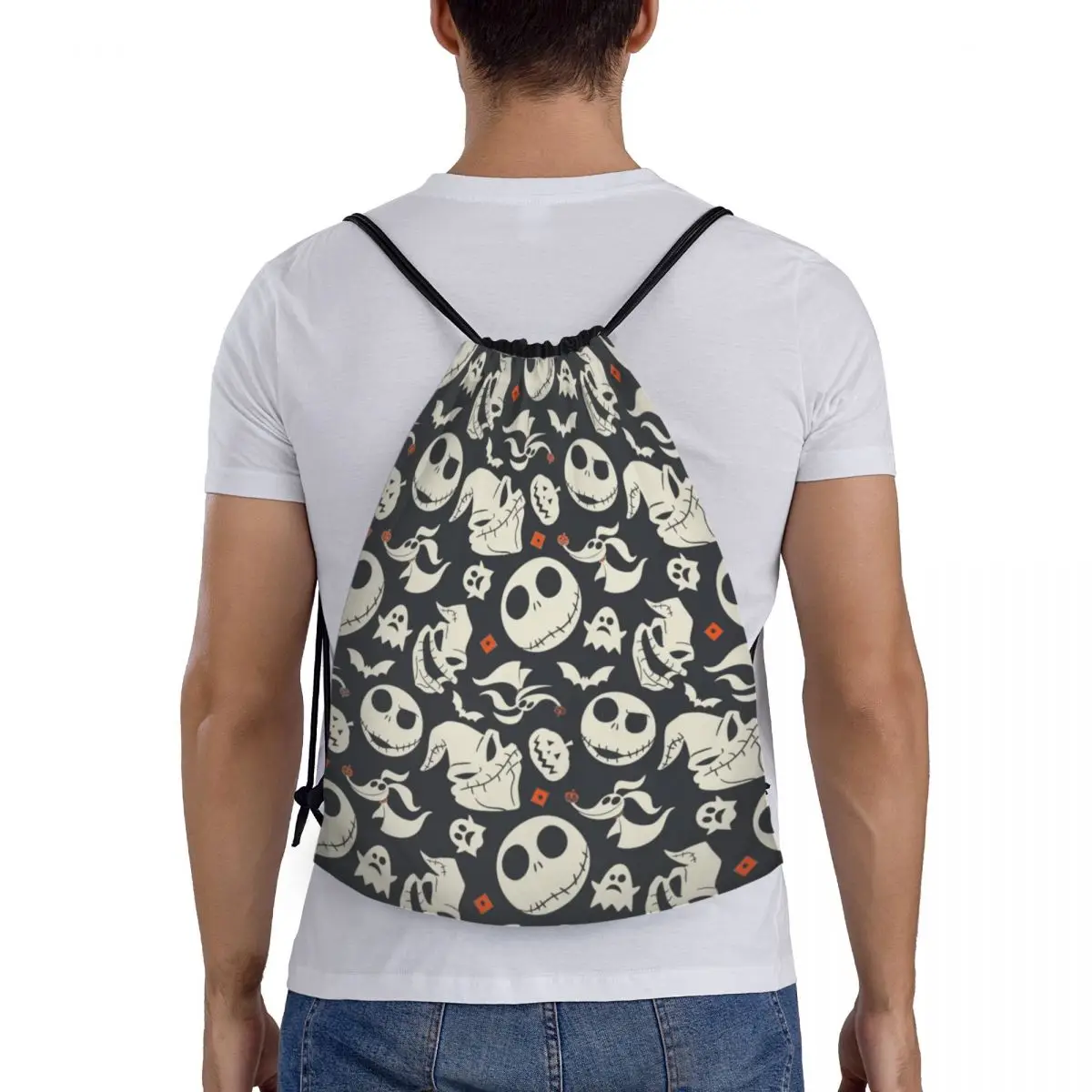 Custom Jack Skellington borse con coulisse donna uomo pieghevole sport palestra Sackpack The Nightmare Before Christmas Shopping zaini