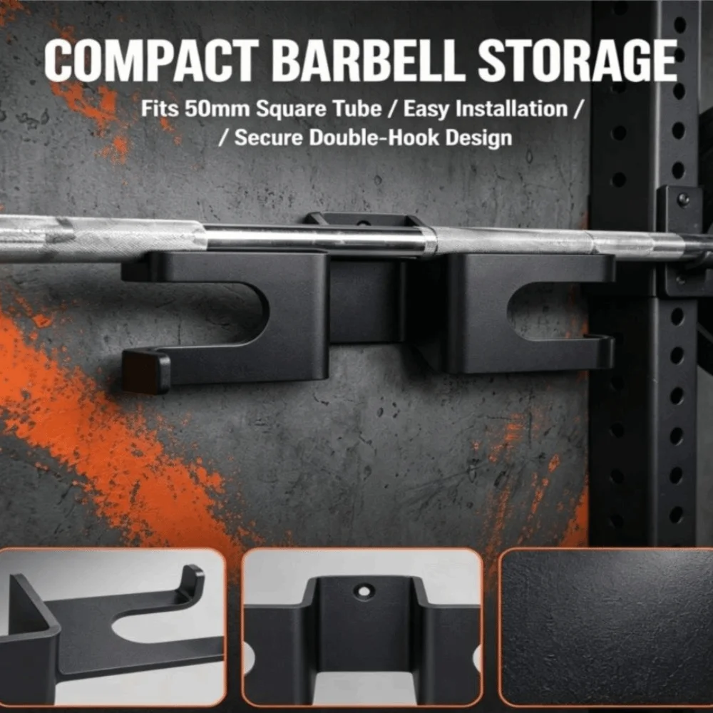 Space Saving Horizonta Barbell Rack Dual Hook Compact Barbell Holder Matte Finish Home Gym Weight Bar Holder