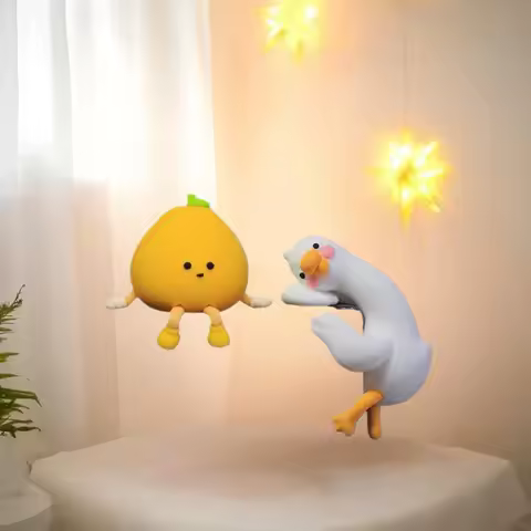 Set of Two 3D Duck Pomelo Figurines, Resin Cartoon Decor, Perfect for Desk, Car, Television, Computer, Children's Gift Idea