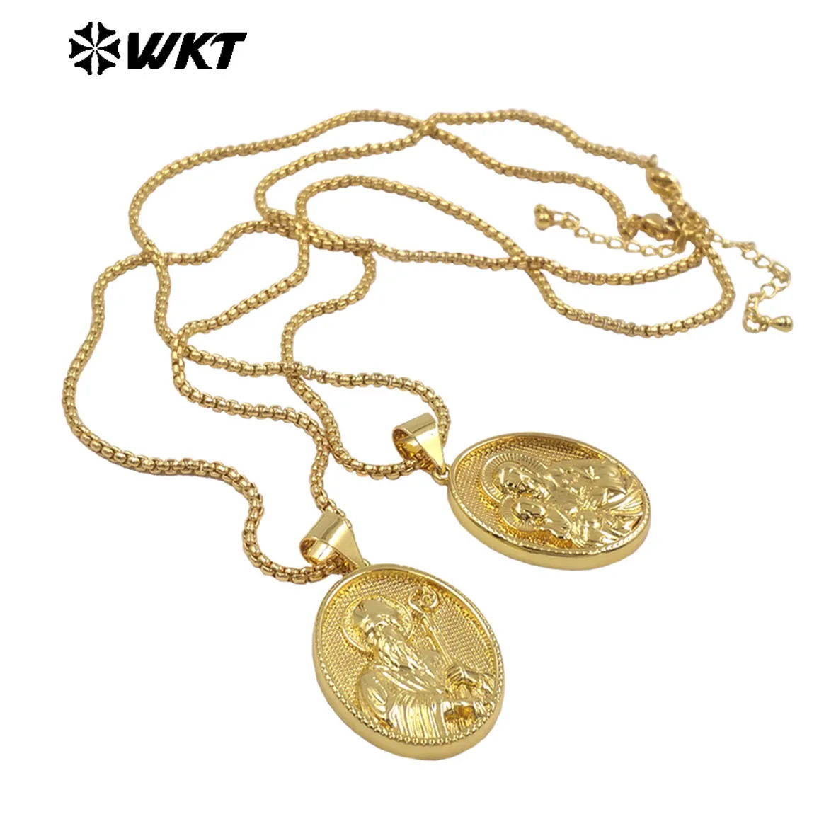 WT-JFN35 New Sales Yellow Brass Oval Shape Pendant Necklace Multi Patterns Gold Plated Chain Women Daily Wearing Accessory